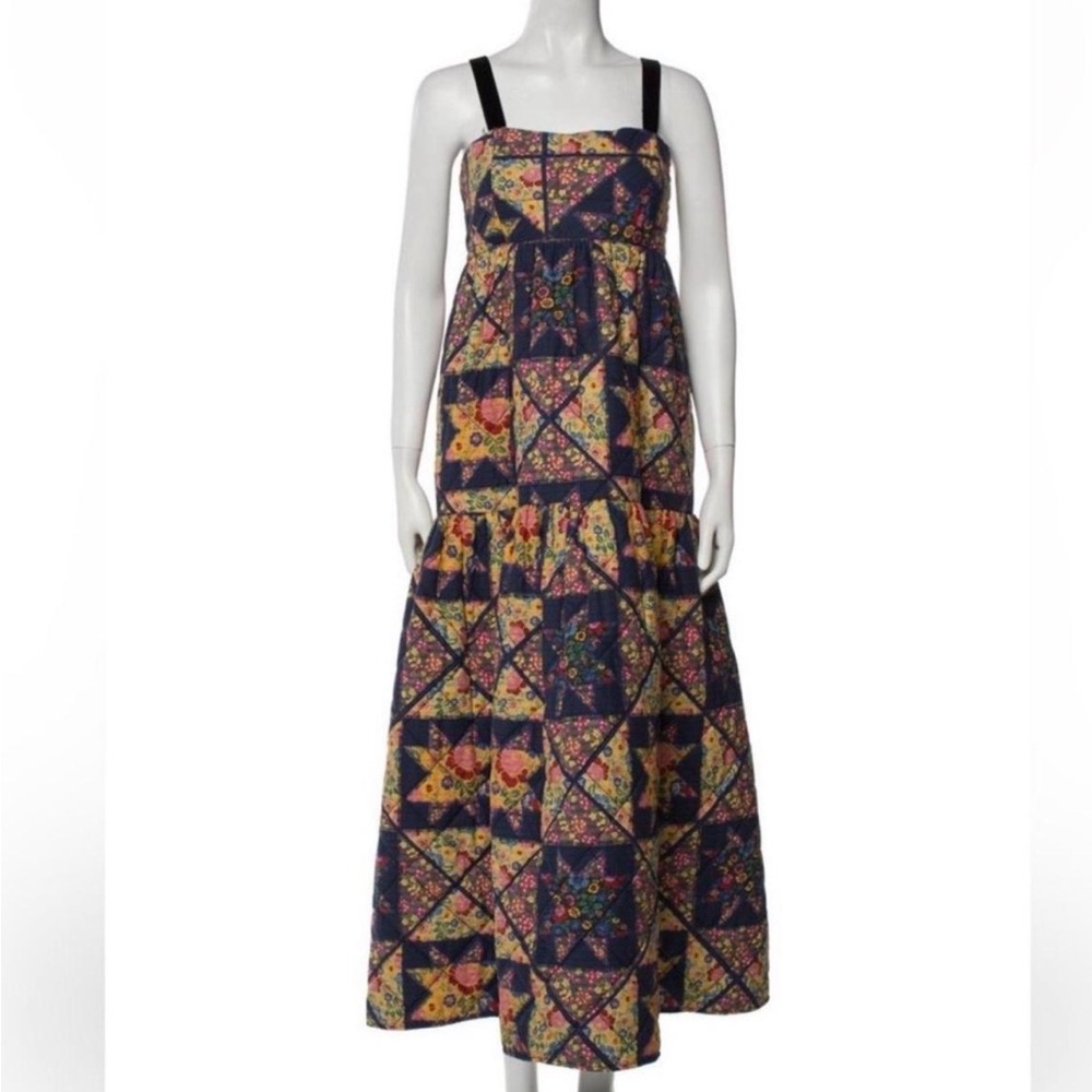 HUNTER BELL Navy Floral Patchwork Maxi Dress with Black Ties - Picture 5 of 7